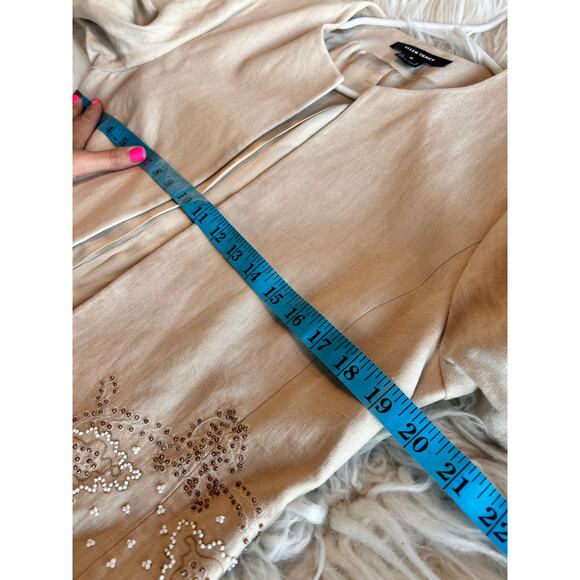 Ellen Tracy Women's 100% Linen Beaded Open Front Blazer Jacket Ivory Size 8 - Picture 10 of 13